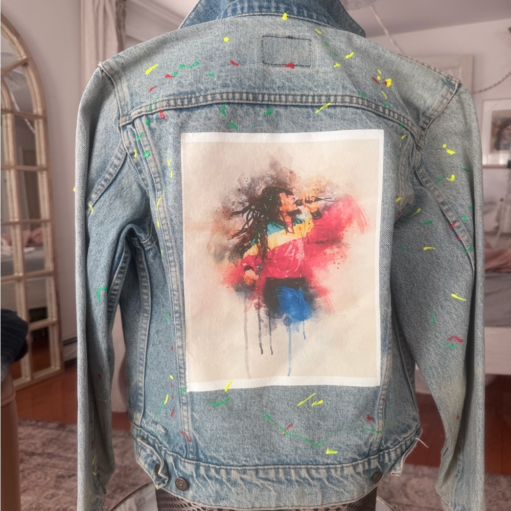 Bob Marley Upcycled Denim Jacket OS, EUC *One of a Kind*
